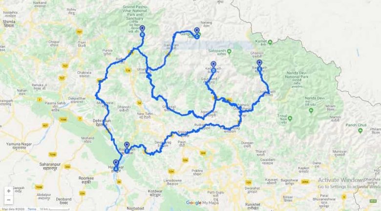 Char Dham Yatra Route Map - Route with Distances and Locations